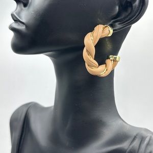 Twisted Gold Leather Hoop Earrings for Women  #483